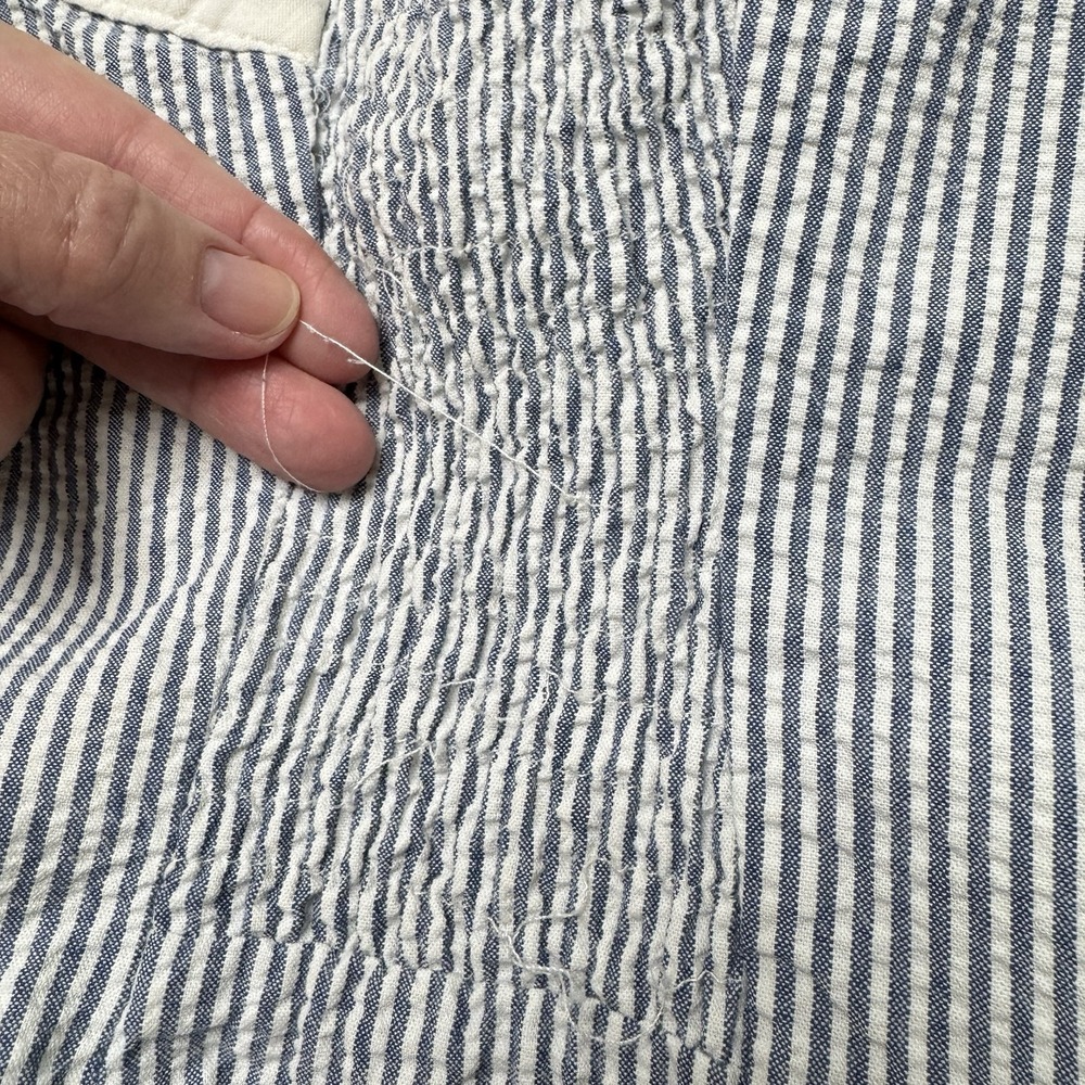 Vintage Armani Jeans Dress Womens 4 Blue Seersucker Striped Sundress Coastal - Picture 7 of 11